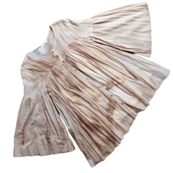 Blu Pepper Tops - Blu Pepper Brown Tie Dye Bell Sleeve Button Front Tunic Small